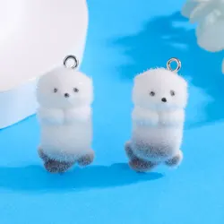 Set of 5/10 Adorable Flocking Sea Otter Resin Charms - Animal Pendant Accessories for DIY Jewelry and Keychains (5pcs)