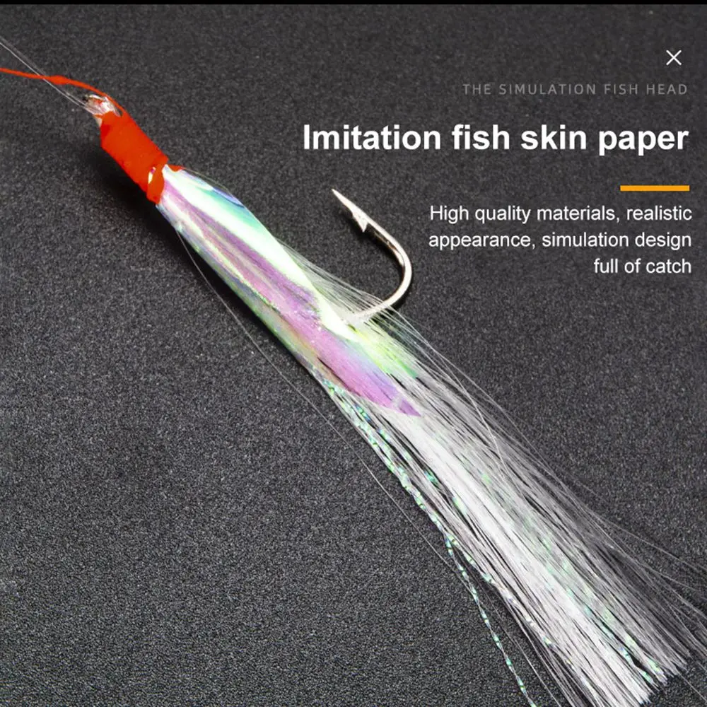 Description Picture 6 of item5Pcs Imitation Scales Mackerel Barbed Hook Bass Cod Lures Sea Luminous Fishing Hook Crystal Barbed Boat Fishing Feathers Bait