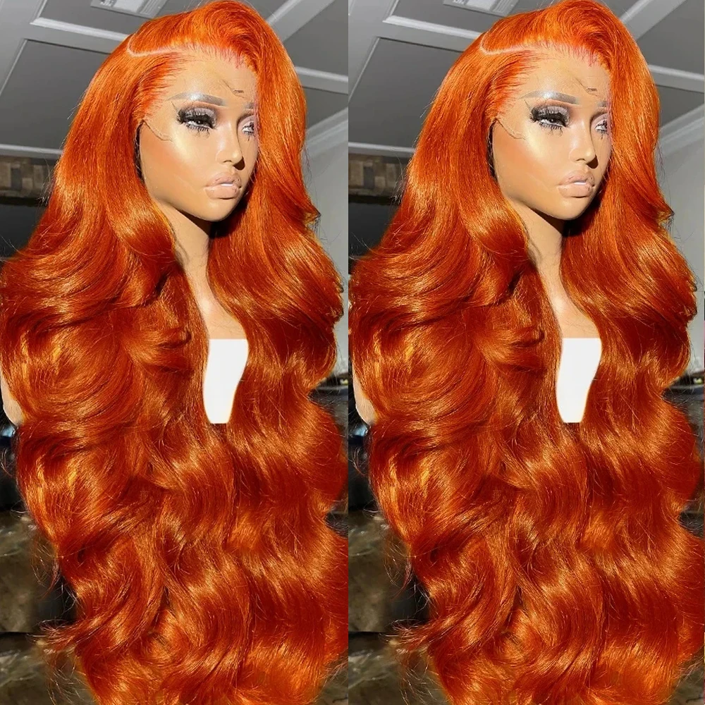 

13x4 Body Wave Orange Ginger Lace Frontal Human Hair Wigs 34 Inch 4x4 Hd Lace Closure Wigs Colored For Women Pre Plucked