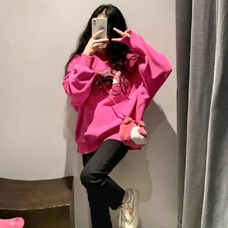 Disney Lotso Sweatshirts Y2K Cartoon Fashion Woman's Casual Printed Hooded Sweatshirt Autumn Winter Warm Loose Outdoor Tops Gift 3