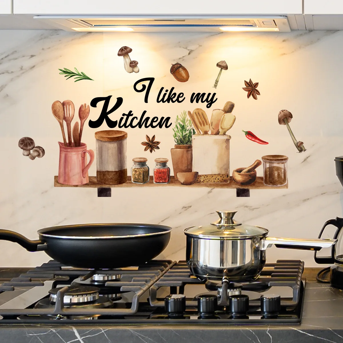 

30*60cm I Like My Kitchen Tableware Wall Sticker Creative Background Wall Kitchen Living Room Decorative Mural Decals M55