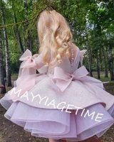 Pink Flower Gir Dresses Glitter Sparkly Beads Bow Evening Party Fluffy Ball Gown First Communion Kid Toddler 1
