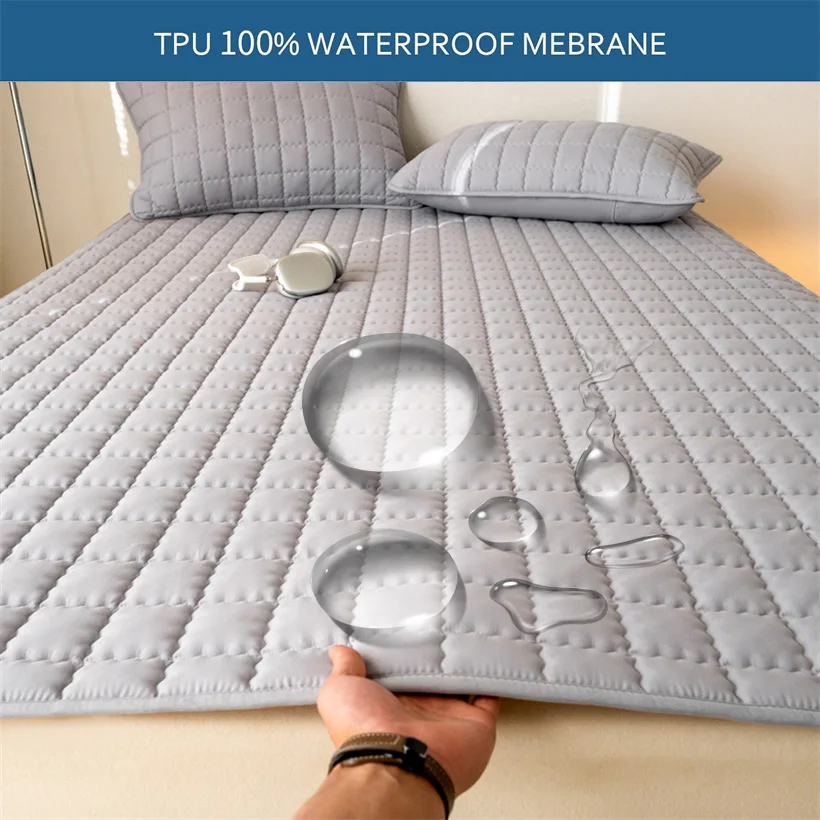 Waterproof Bedding Quilted Mattress Protector Noiseless Breathable Mattress Topper Pad Tatami Anti-Slip Bedspread Bed Cover