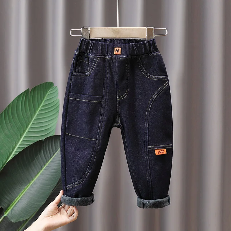 

Winter Boys Casual Jeans Children Thickened Plush Jeans Kids Trousers Toddler Girl Clothes 2-10Years Boys Fleece Warm Jeans
