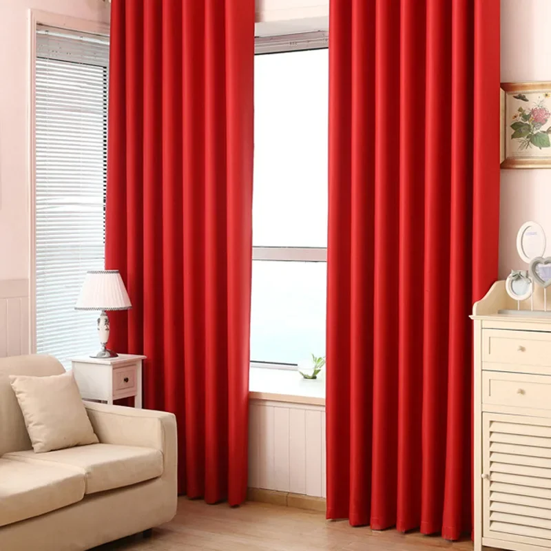 European Solid Thick Red Black Blackout Window Treatment Curtains for  Living Room Bedroom Home Decoration Panel Eyelet Drapes