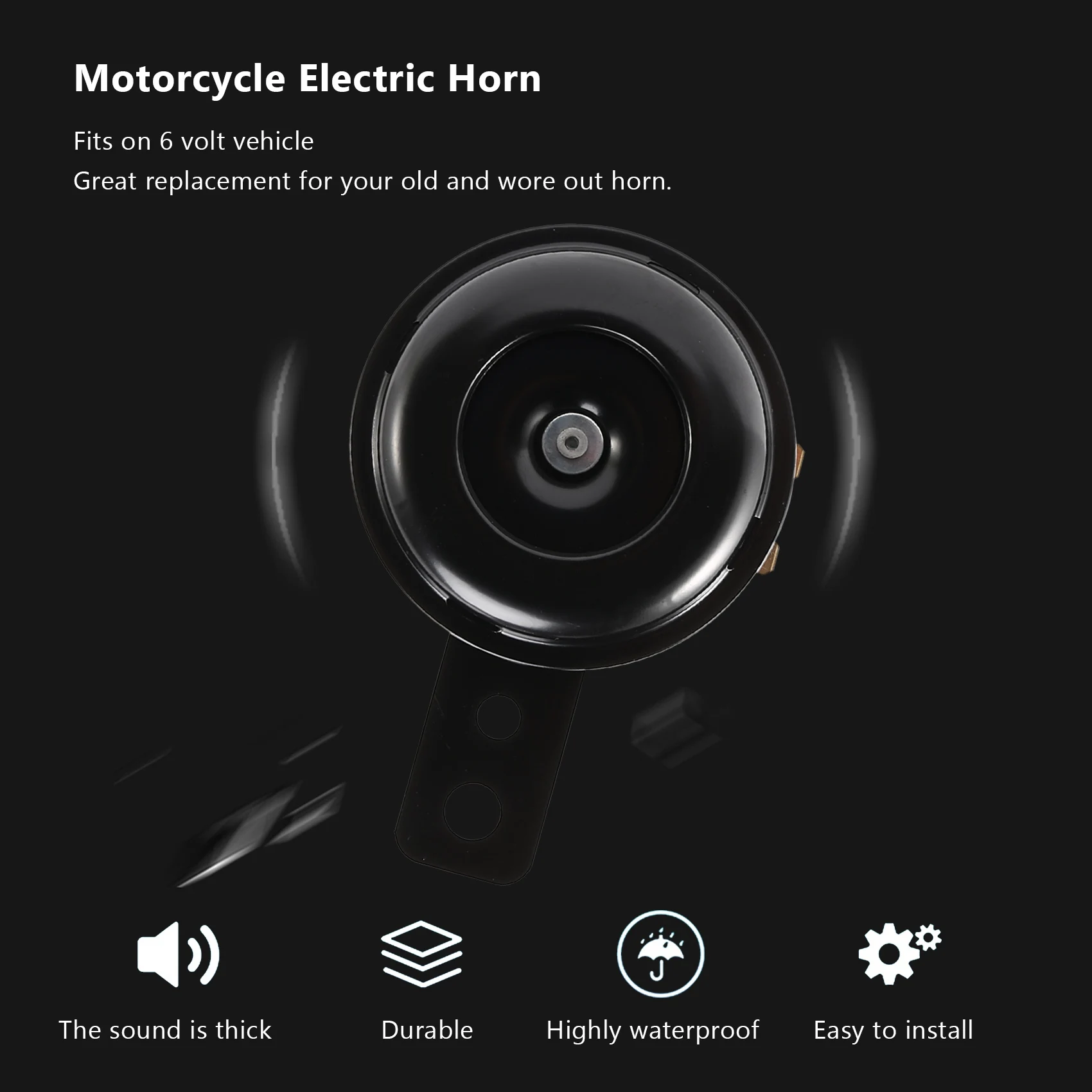 6V Black Mount Electric Horn for Car Motorcycle Truck Vehicle