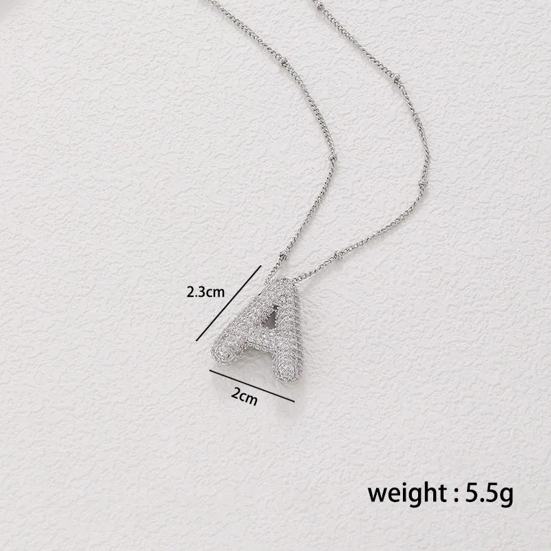 NEW A-Z Alphabet Pendant Cubic Zirconia Bubble Chunky Initial Letter Necklace for Women Stainless Steel Jewelry Birthday Gifts