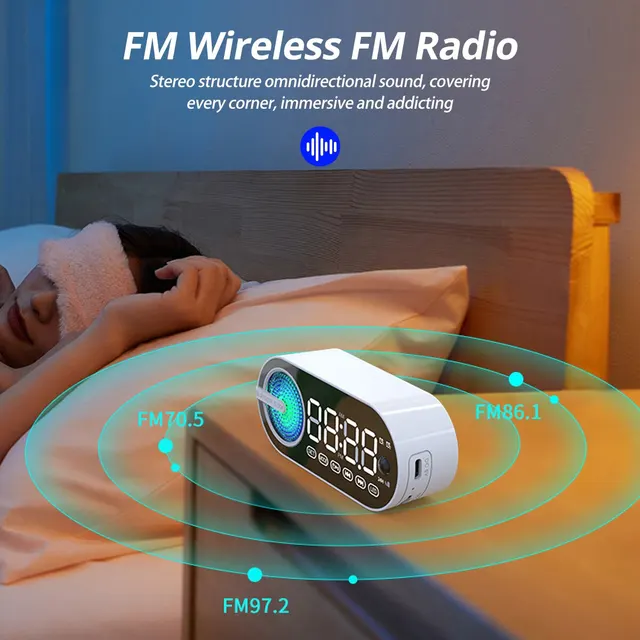 Quiet Wireless Bluetooth Speaker Alarm Clock RGB TWS USB LED Mirror Digital Clock FM Large Display Living Room Office Decoration 4