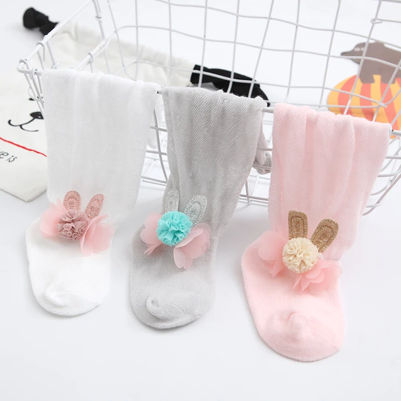 

Toddler infant Girls thin breathable mesh Lace flower stocking summer bunny Anti-mosquito newborn baby children over keen socks