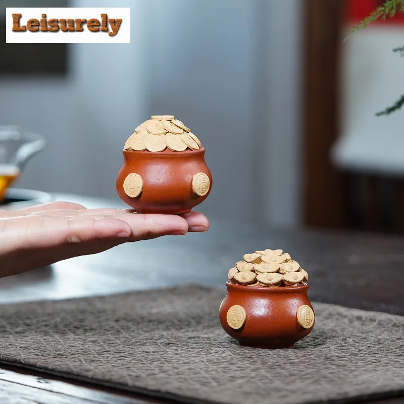 2pc/lot Yixing Zisha Wealth-attracting Treasure Ingot Tea Pet Antique Miniatures Tea Figurine Play Toys Tea Statue Ornaments