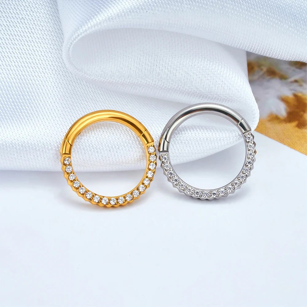 G23 Titanium 16G Hinged Segment Nose Ring CZ Septum Clicker Daith Earrings Hoop Ear Cartilage Tragus Helix Piercing Jewelry nose rings piercing jewelry body piercing earrings ear piercing jewelry hoop earrings body piercing jewelry body jewelry