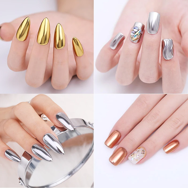 Nail Powder Nail Pigment Metallic Chrome Powder Gold /Silver/Rose Mirror Rubbing Pigments Shiny Magic Effect Holographic Silver Mirror Powder 2