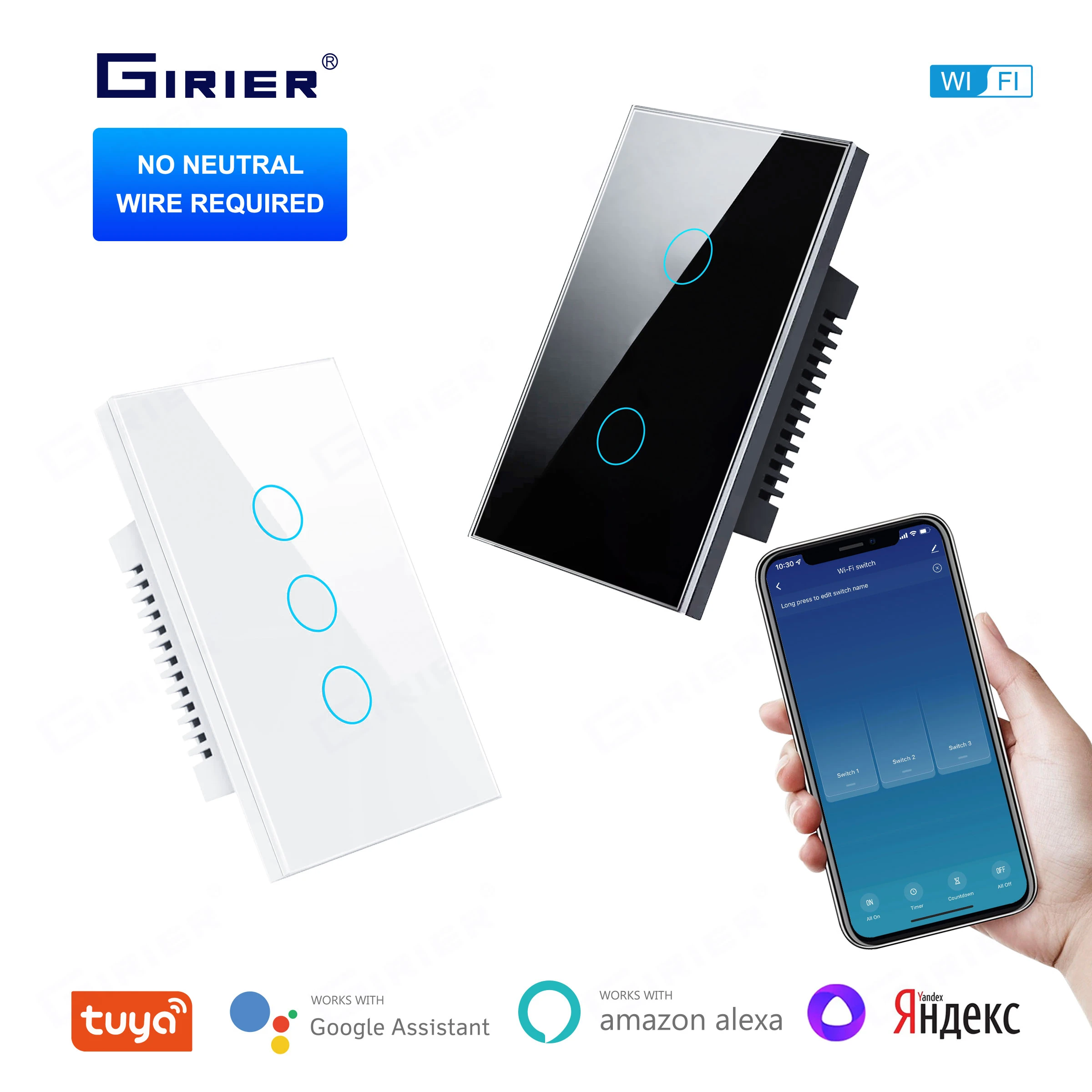 Girier Smart Light Switch No Neutral Wire Required Wifi Touch Wall