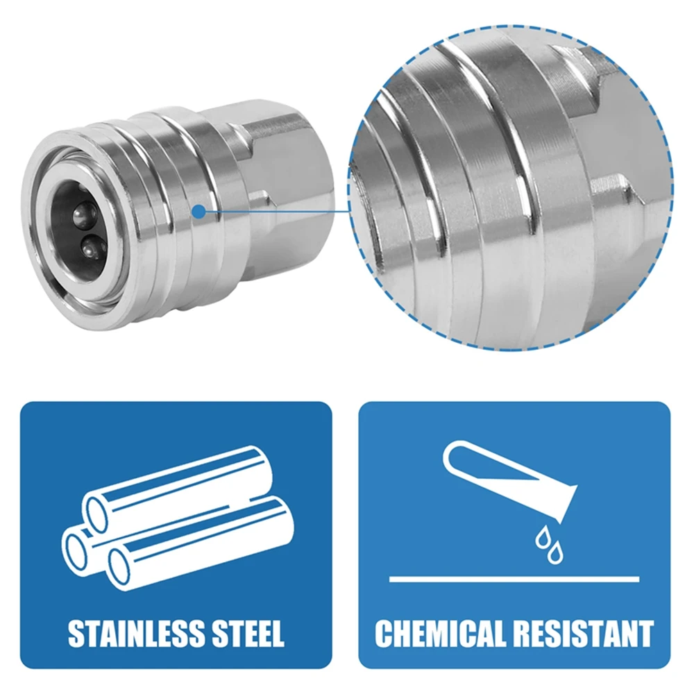 Stainless Steel Quick Connect Pressure Washer Coupler - 1/4 Inch Male & Female Threaded Accessories