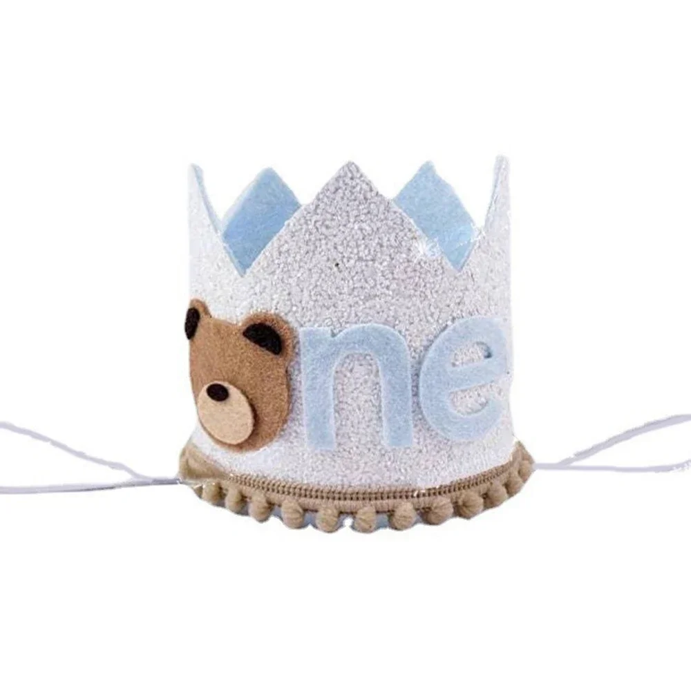 1Pcs First Kids Birthday Party Glitter Brown Bear Hat ONE Burlap Lion Birthday Crown Baby Shower Photoprops Party Decorations
