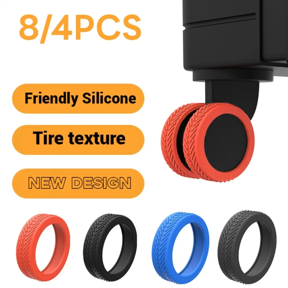 8Pcs Silicone Luggage Wheels Protector Cover Reduce Noise Tire Texture Suitcases Wheel Protection Rings Reduce Wheel Wear