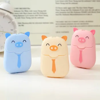 사랑스러운 귀여운 돼지 휴대용 일회용 비누 종이, 손 세척 비누 종이, 목욕 비누, 여행 핸드 케어 청소 용품