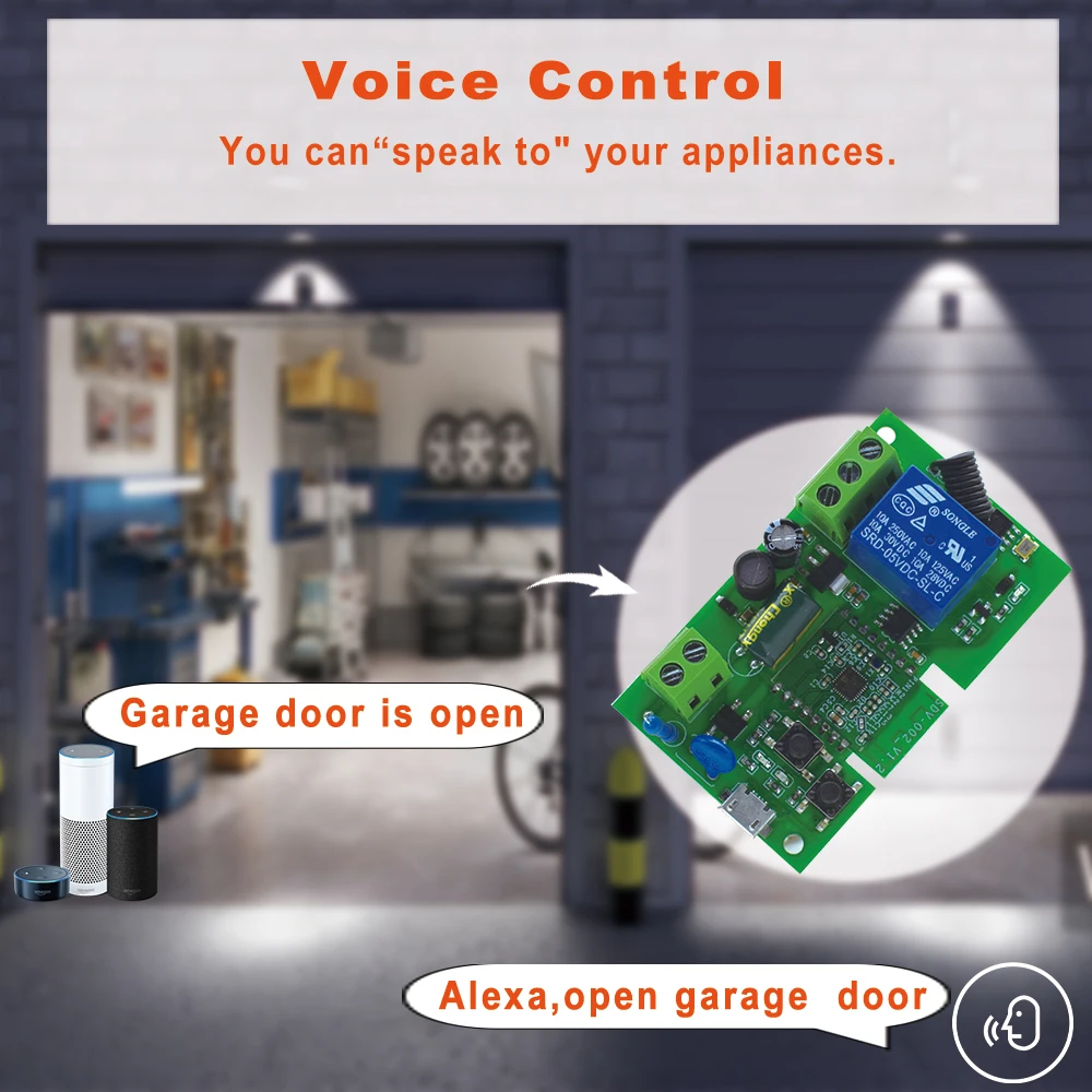 3 Pz 1Ch Ac/Dc7-250V Usb5V Smart Speaker Modulo Wireless Switch Rf433.92Mhz Ricevitore Garage Gate Switch Alice Alexa Google