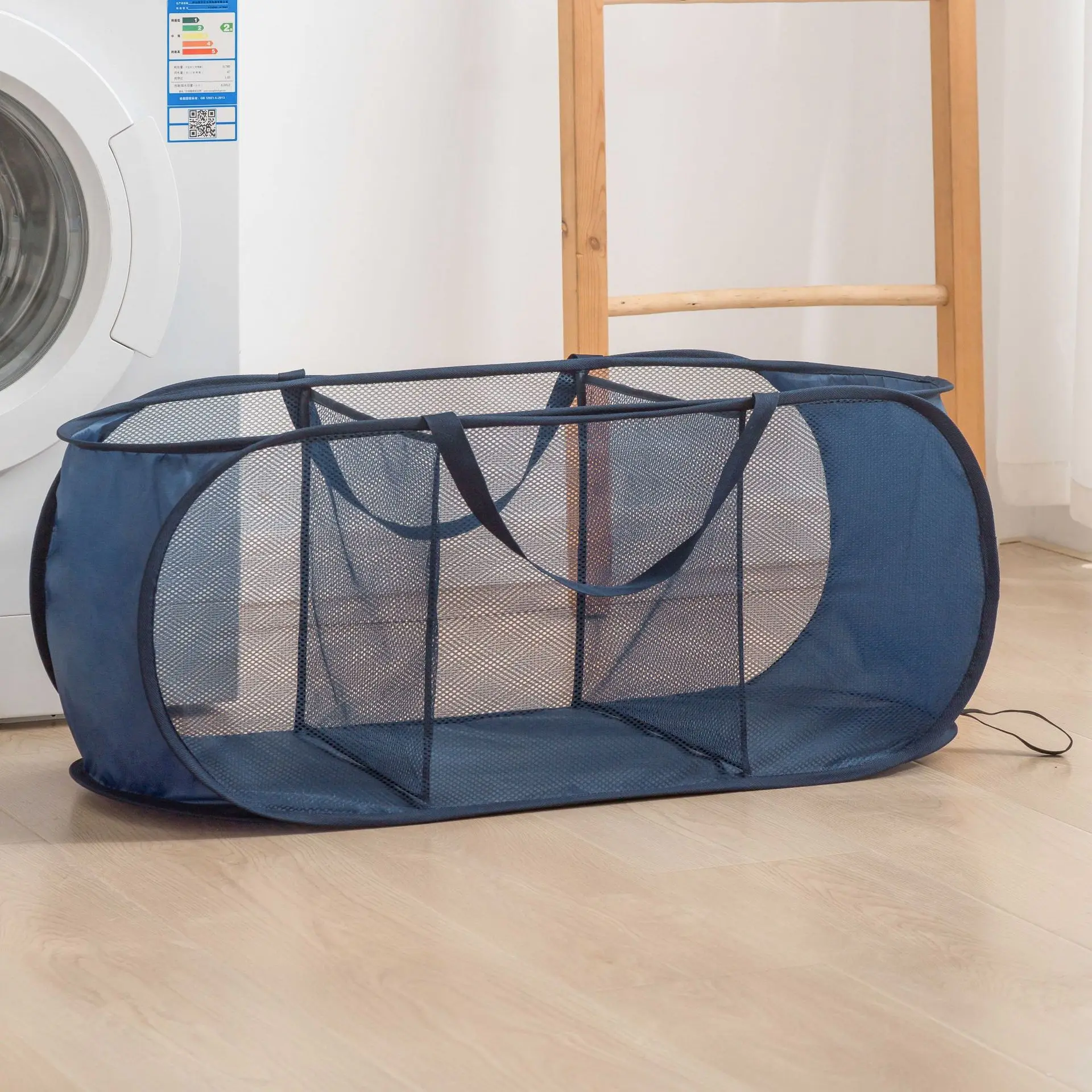 Mesh Foldable Laundry Basket 2or3 Compartments Pop Up Thicken Hamper with Handles Mesh Laundry Hamper for Travel Bathroom