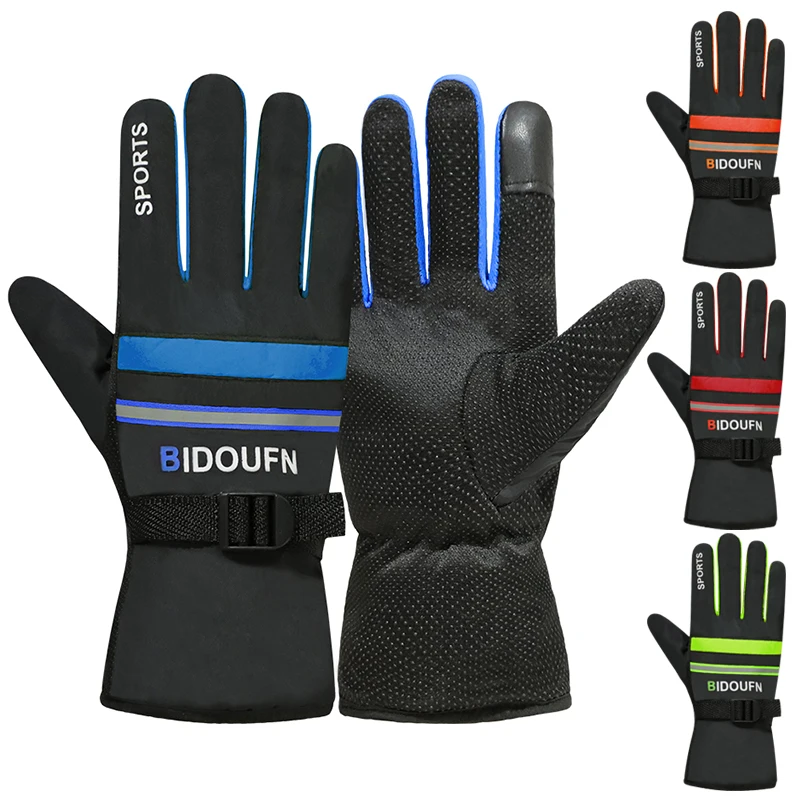 Winter Ski Men's Gloves Thick Cotton Motorcycle Riding Windproof Touch Screen Reflective Sport Cycling Anti-Slip Male Gloves