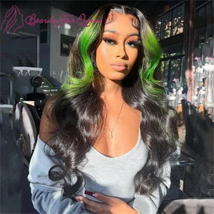13x4 прозрачный кружевной передний парик зеленые человеческие волосы на шнуровке передний al парик волнистые бразильские человеческие волосы Remy парики для женщин