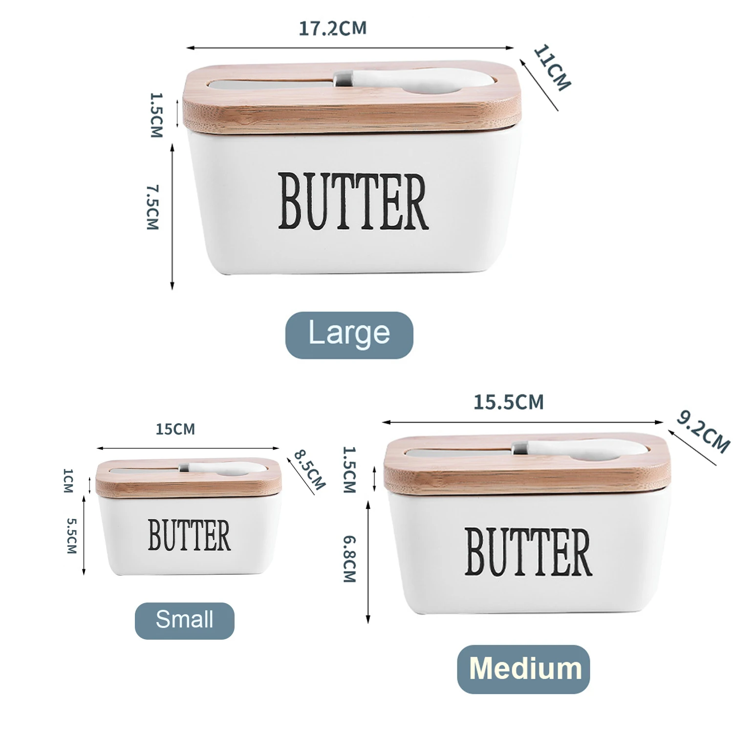 Butter Storage Box Ceramic Butter Container Restaurant Sealed Storage Cheese Knife Bamboo Lid Butter Slicer Dish Tableware