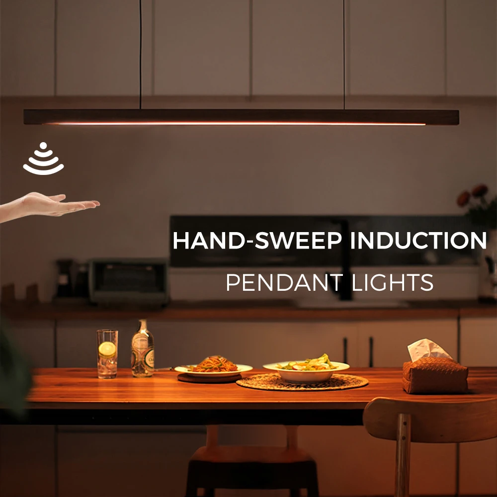 Sensor Controlled Linear Wooden Pendant Light Chandeliers Pendant Lights