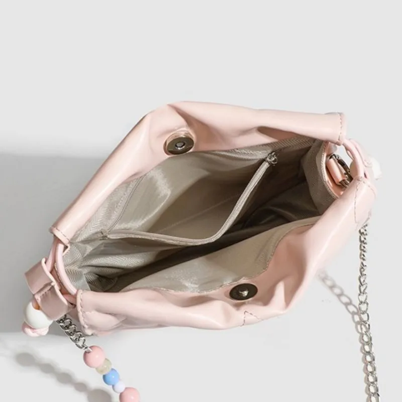 JIAERDI Sweet Cute Pink Square Bag Handbag Women Beading Chain Y2k Handbag Ladies Hot Girls Shoulder Crossbody Bags Aesthetic