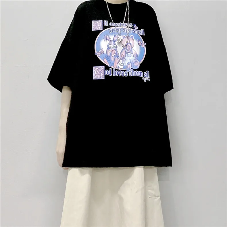 

2022 Men Hip Hop Streetwear Oversize T-Shirt Cartoon Animation Bear Print T-shirt Tees Summer Harajuku Tshirt Short Sleeve Tops