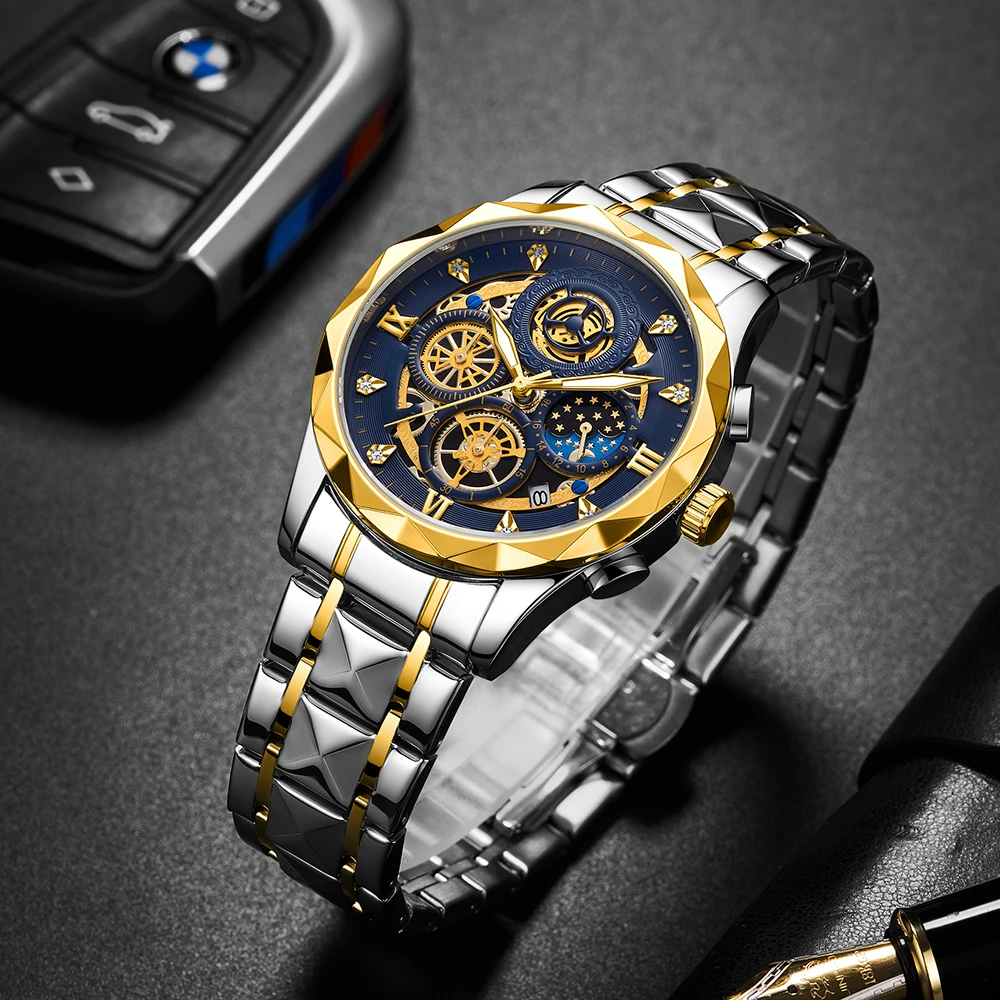 رجل الموضة ساعة اليد مقاوم للماء مضيئة ساعة كرونوغ...