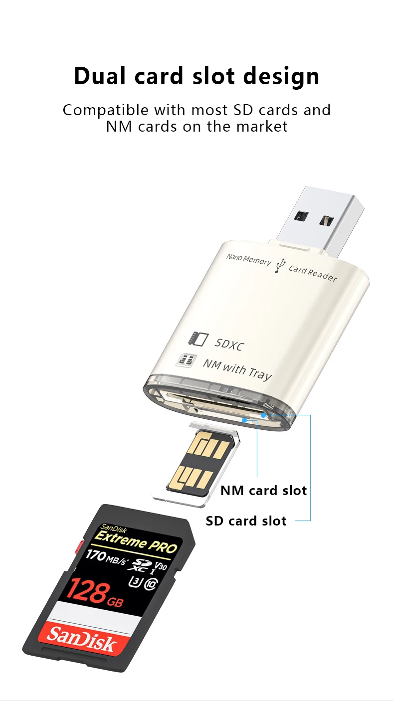 novo leitor de cartão nm usb computador sd cartão duplo metal compatível com sistema