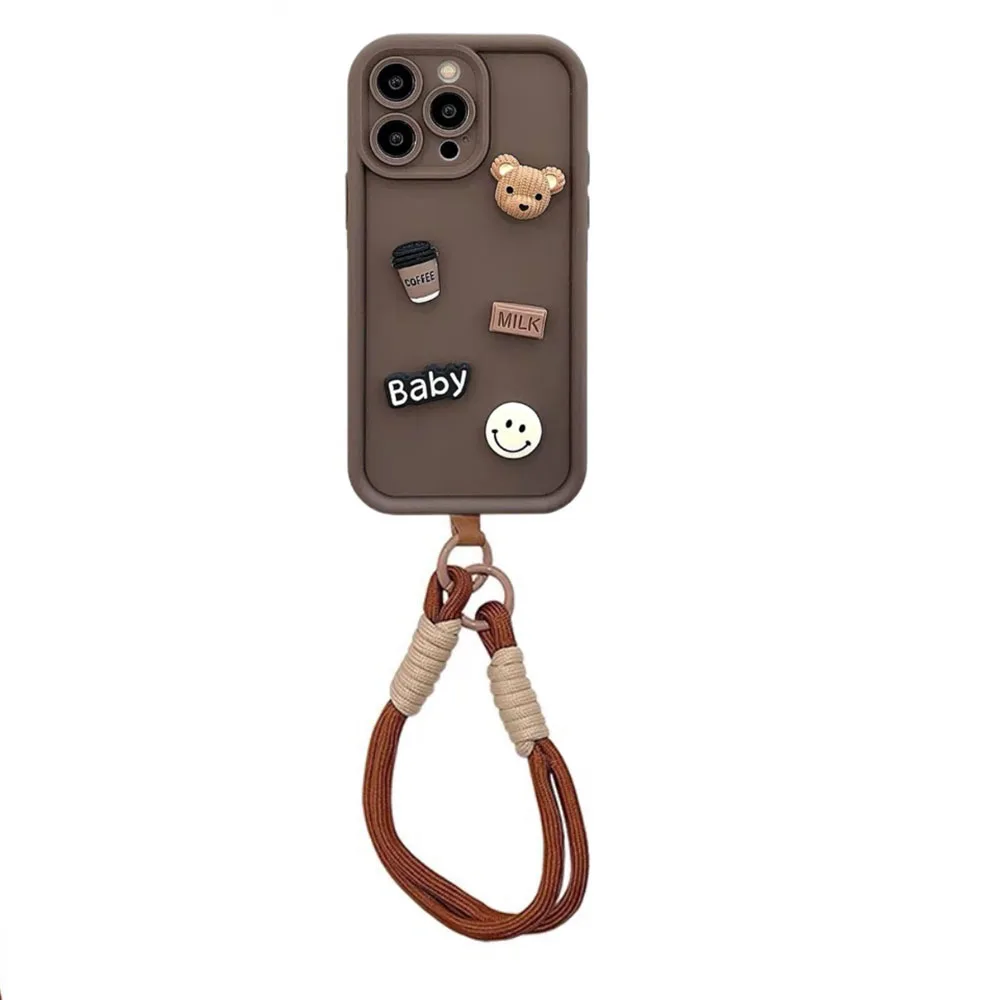 DIY Coffe Bear With Hand Strap Silicone Phone Case For Xiaomi Redmi Note13Pro Note10 Note11 Note9 Note8 Pro Shockproof Cover_voghion.com