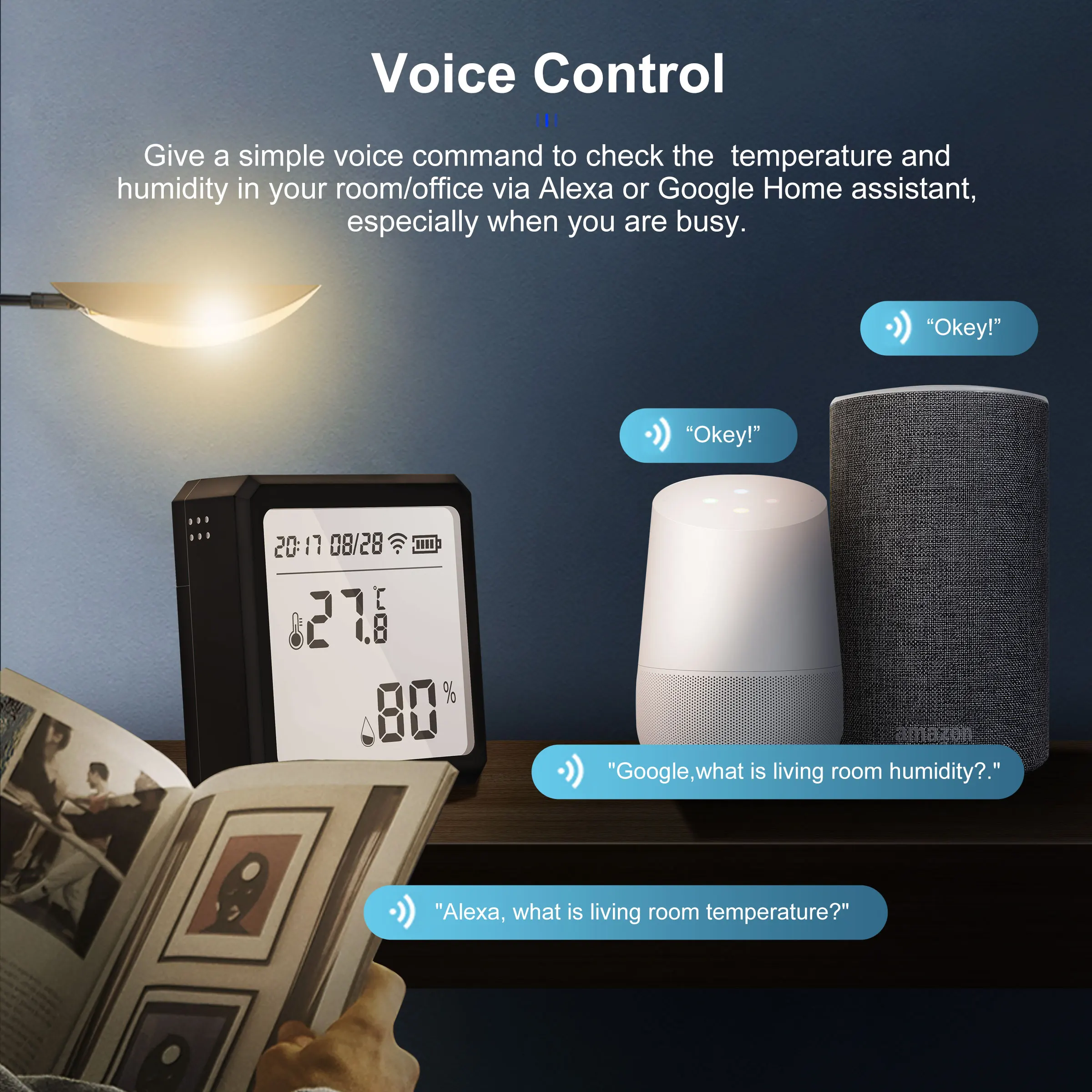 GIRIER Tuya ZigBee 스마트 온도 습도 센서, LCD 화면, 무선 스마트 습도계 온도계, Hey Google Alexa 작동