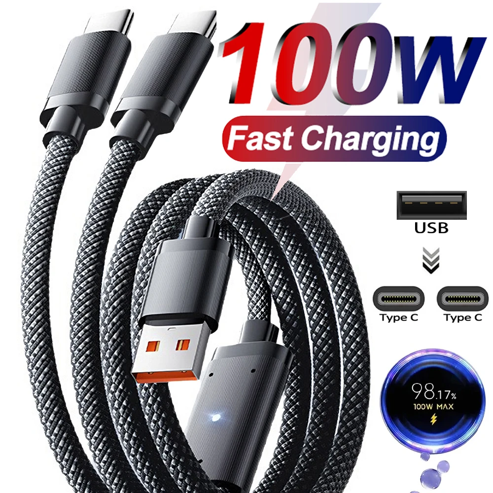 Super Fast 100W USB A to Dual Type-C Charging and Data Splitter Cable