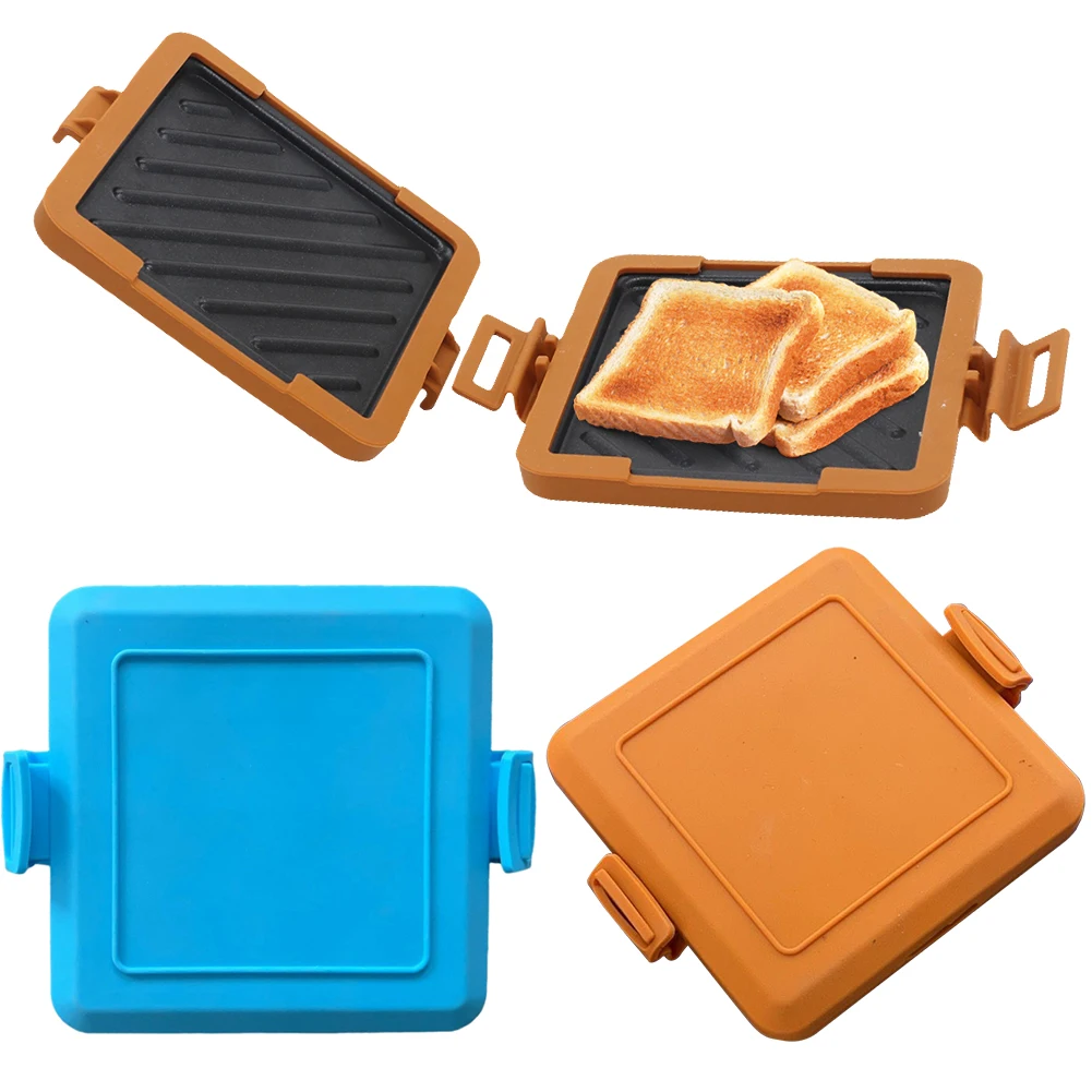 Microwavable Toast Maker No Electricity Wireless Waffle Maker Microwave Square Panini Maker for Dessert Sandwiches Breakfast