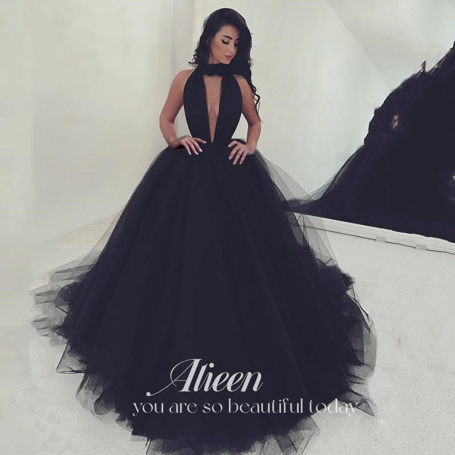 

Aileen Сексуальные Черные Длинные Выпускные платья с открытой спиной 2023 Robe De Mariee бальное платье с глубоким V-образным вырезом женское вечернее платье для торжества