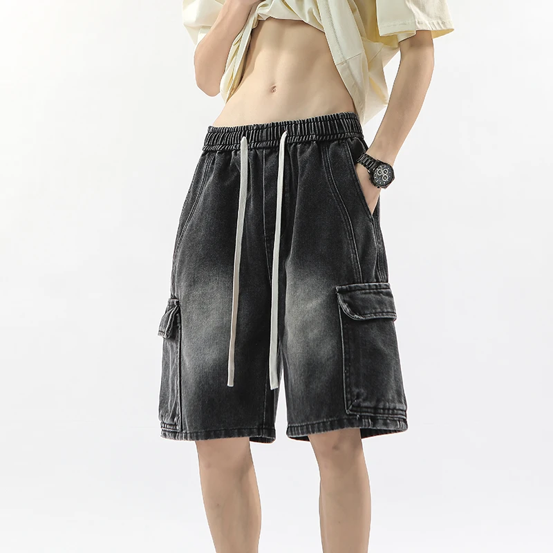 Summer Workwear Denim Shorts Street Men's Loose Straight Shorts Stretch Waist Casual Jogging Outdoor Five-Cubic Pants 5