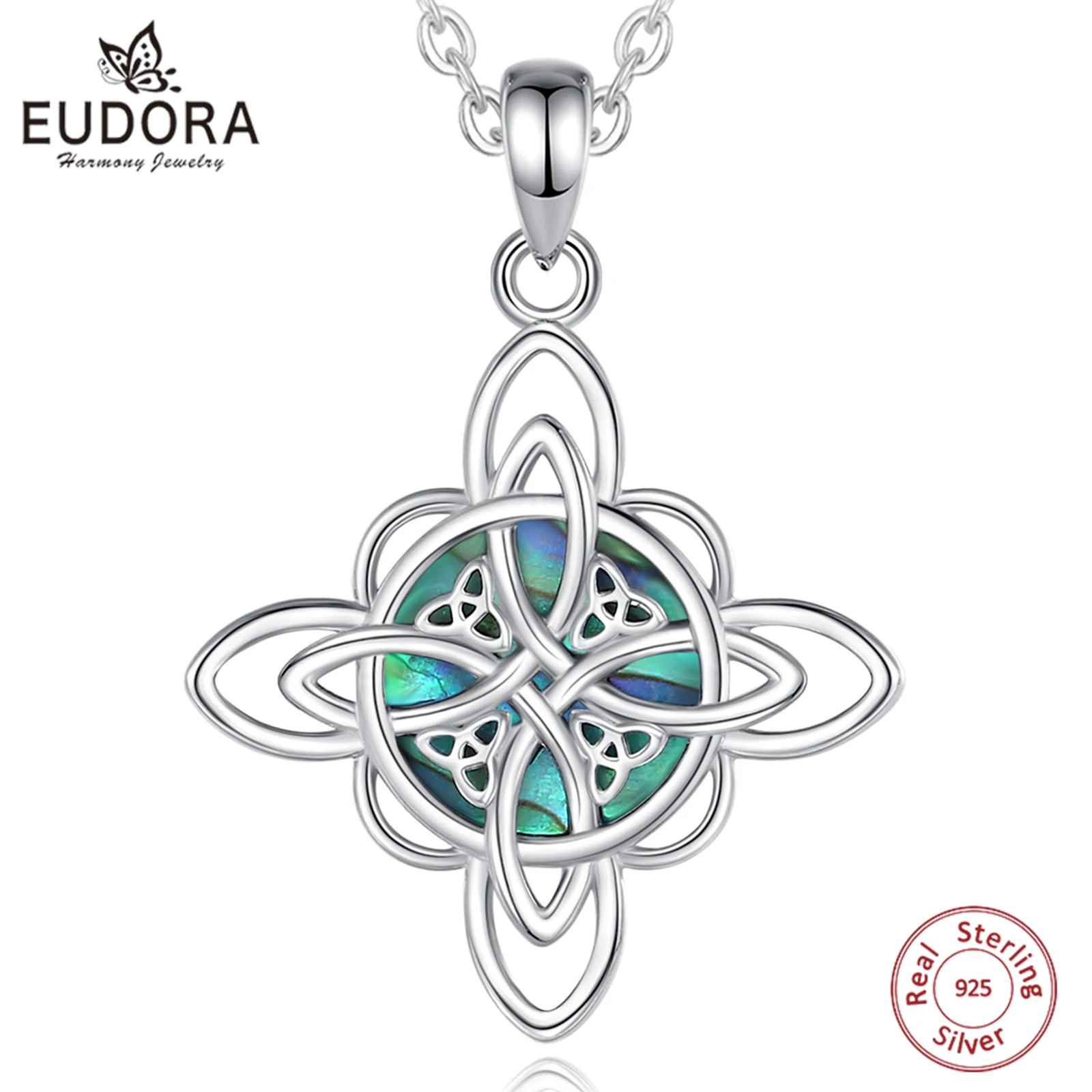 

Eudora 925 Sterling Silver Witch Knot Necklace for Men Women Natural Abalone Shell Witchcraft Amulet Pendant Wicca Jewelry Gift