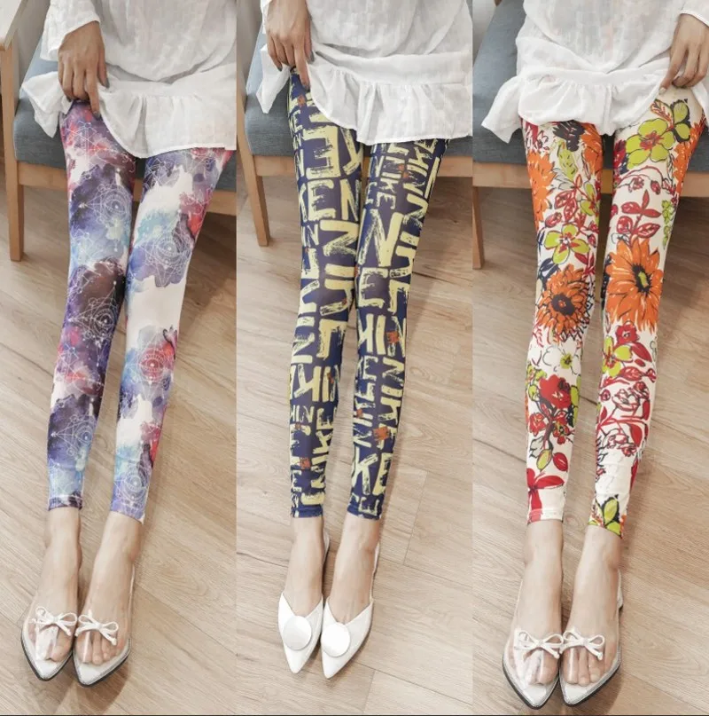 

Summer Mesh Breathable Women's Leggings Geometric Printing Elasticity Cool Lolita Hottie Gauze Pencil Pants Wholesale