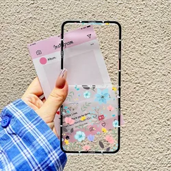 Korean - Style Blue Floral Transparent Phone Case with Leaves Design - Galaxy Z Flip5 (-1)