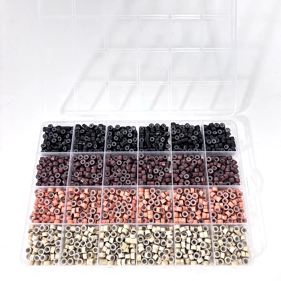 1920개 마이크로 실리콘 헤어 익스텐션 링 비즈 세트 4가지 색상 그리드당 80개 여성용 깃털 익스텐션 도구 키트