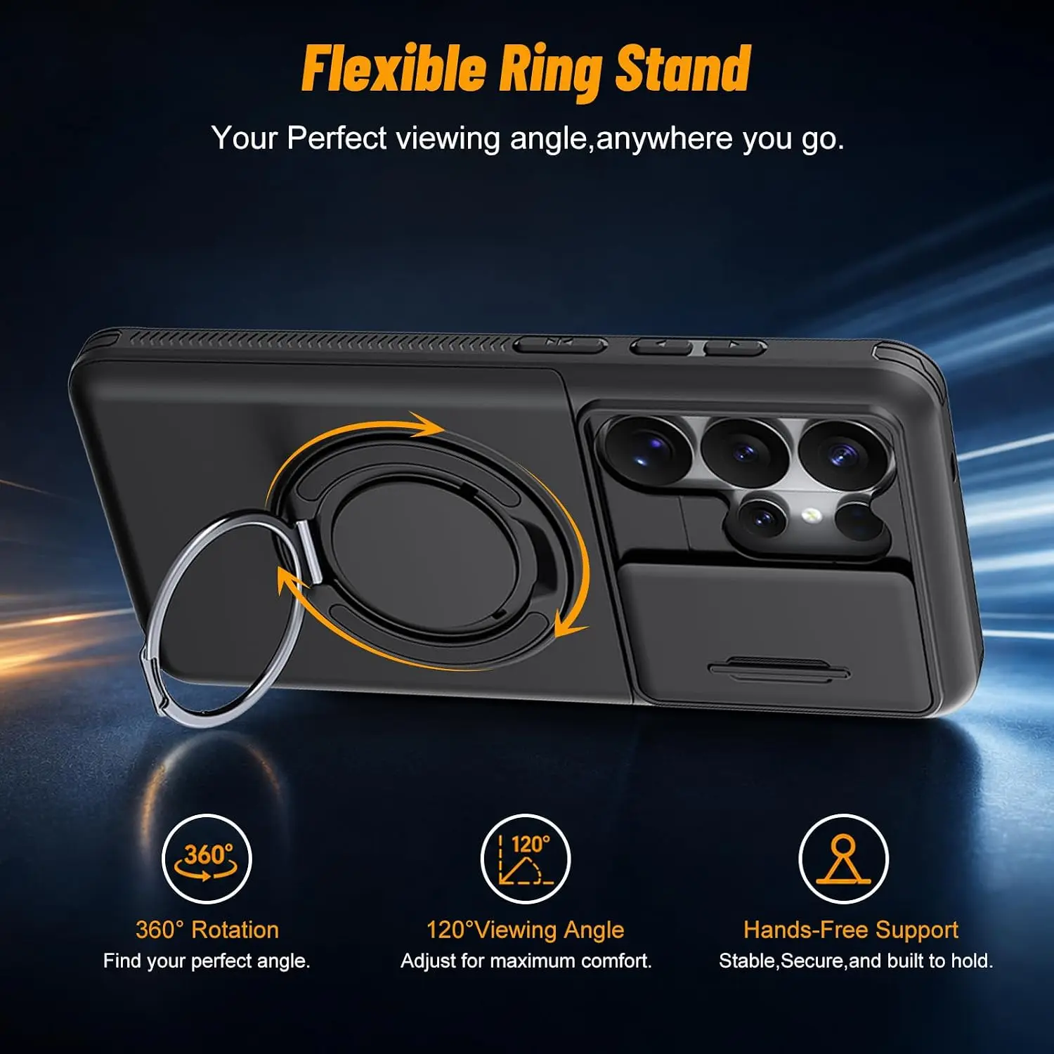 Enhanced Shockproof Protective Case with Slide Camera Cover, Rotating Ring Kickstand, and Card Holder