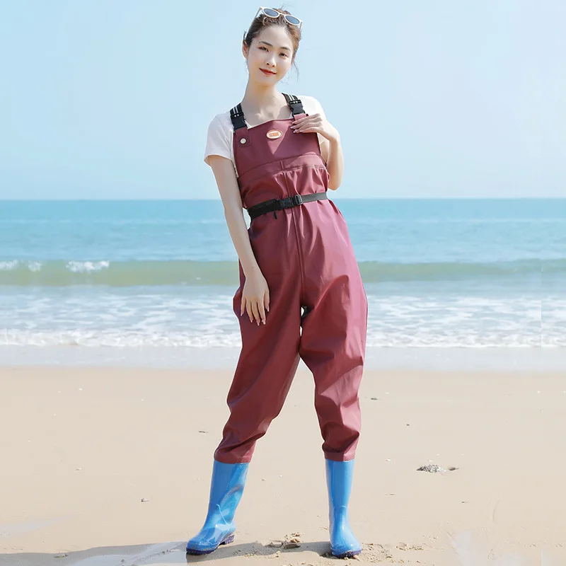 여성용 방수 웨이딩 팬츠 바다 낚시 장비 하프 바디 방수 작업복 봄 야외 캠핑 여행용품 PVC 소재