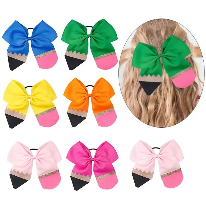 ncmama Cheer Bows Hair Rope Back To School Pencil Scrunchies For Kids Girls Elastic Rubber Bands Hair Ties Hair Accessories Gift baxinier girls white cheerleading trainers shoes kids training dance tennis shoes lightweight youth cheer competition sneakers