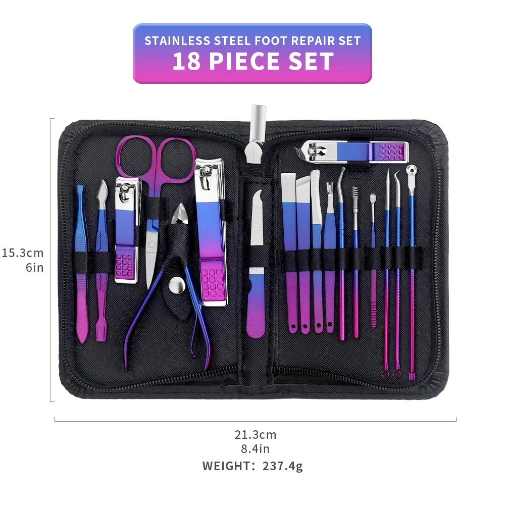 9/18Pcs Manicure Set, Stainless Steel Gradient Professional Pedicure Kit Nail Scissors Grooming Kit With Travel Case 5