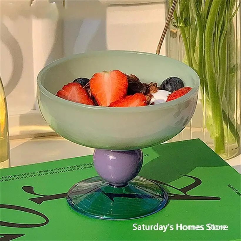 Clorful Glass Goblet Fru Ice Cream Dessert Bowl Clorful Transparent Mug Fruit Salad Borosilicate Glass Bowl Heat Resistant