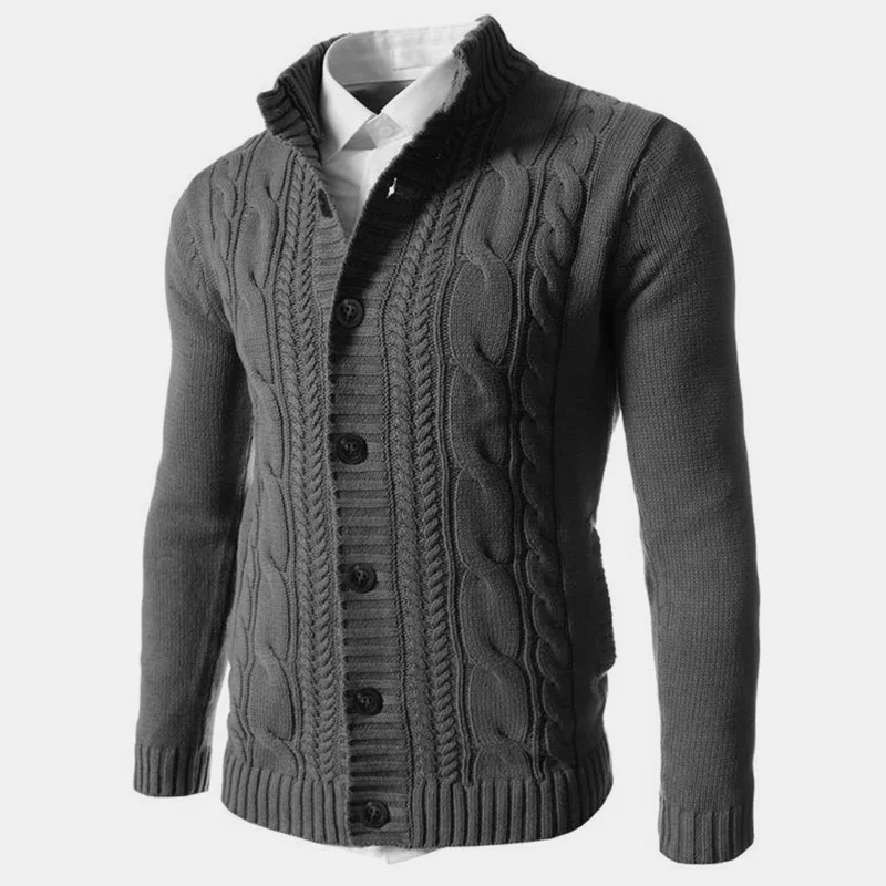 Solid Color Thick Warm Cardigan Sweater Men Autumn Winter Knitted Jackets Coat Fashion Stand Collar Pull Homme Plus Size S-3XL