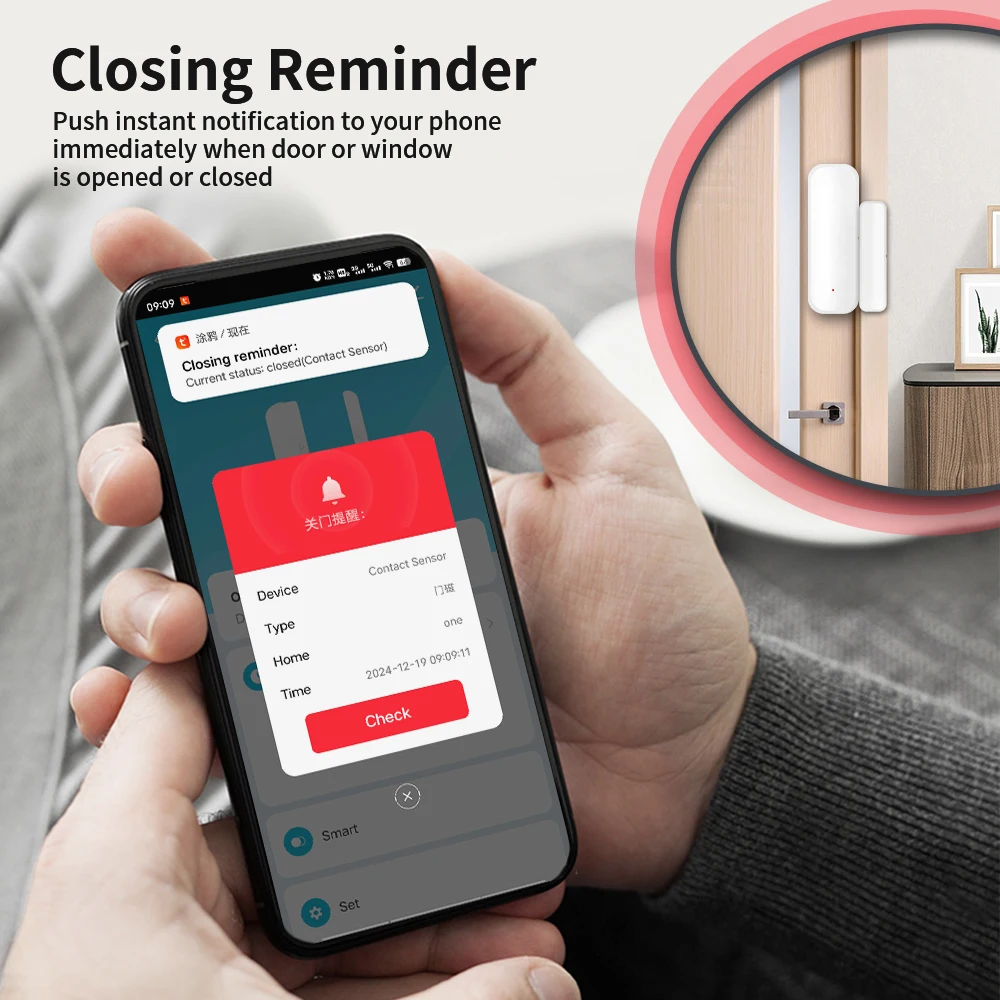 TNCE Tuya WiFi/Zigbee Smart Door Window Sensor Smart Home Security Alarm System Tuya App Remote Control door window sensor
