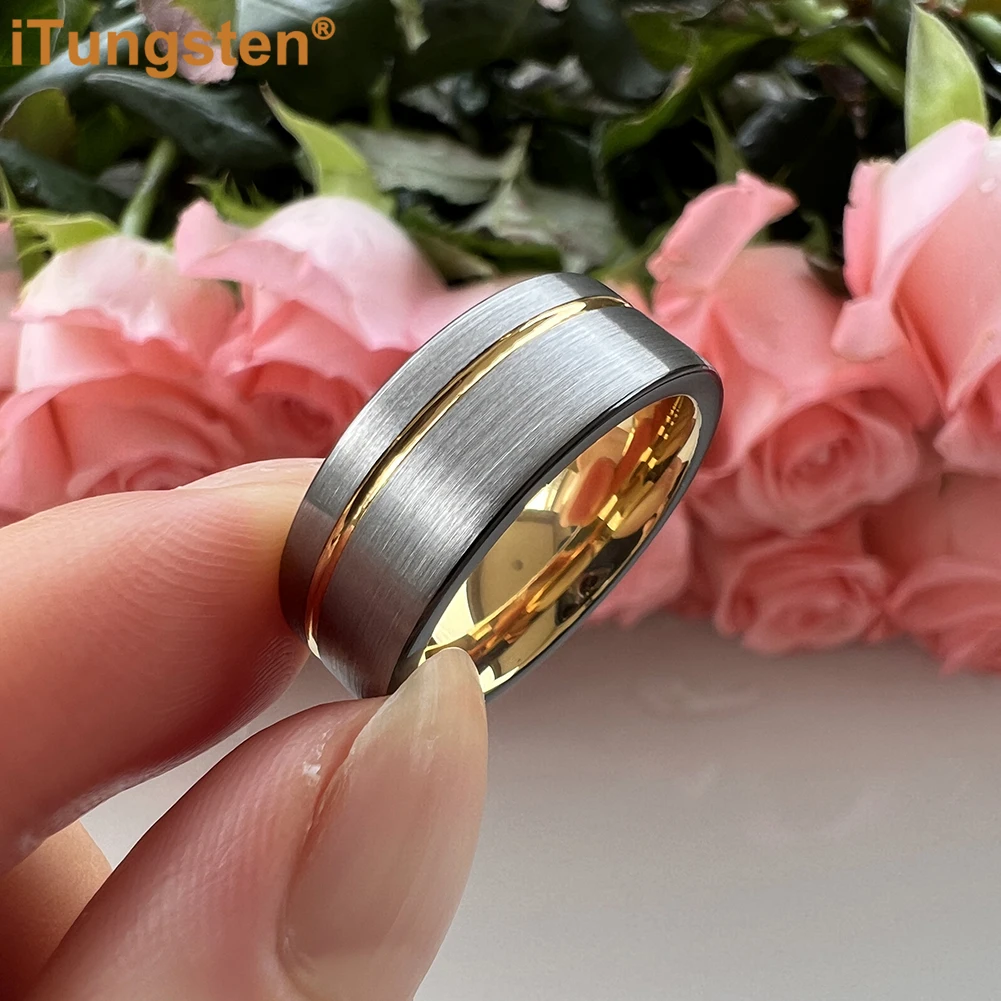 iTungsten 6MM 8MM Nice Wedding Band Tungsten Carbide Ring For Men Women With Offset Groove And Brushed Finish Comfort Fit
