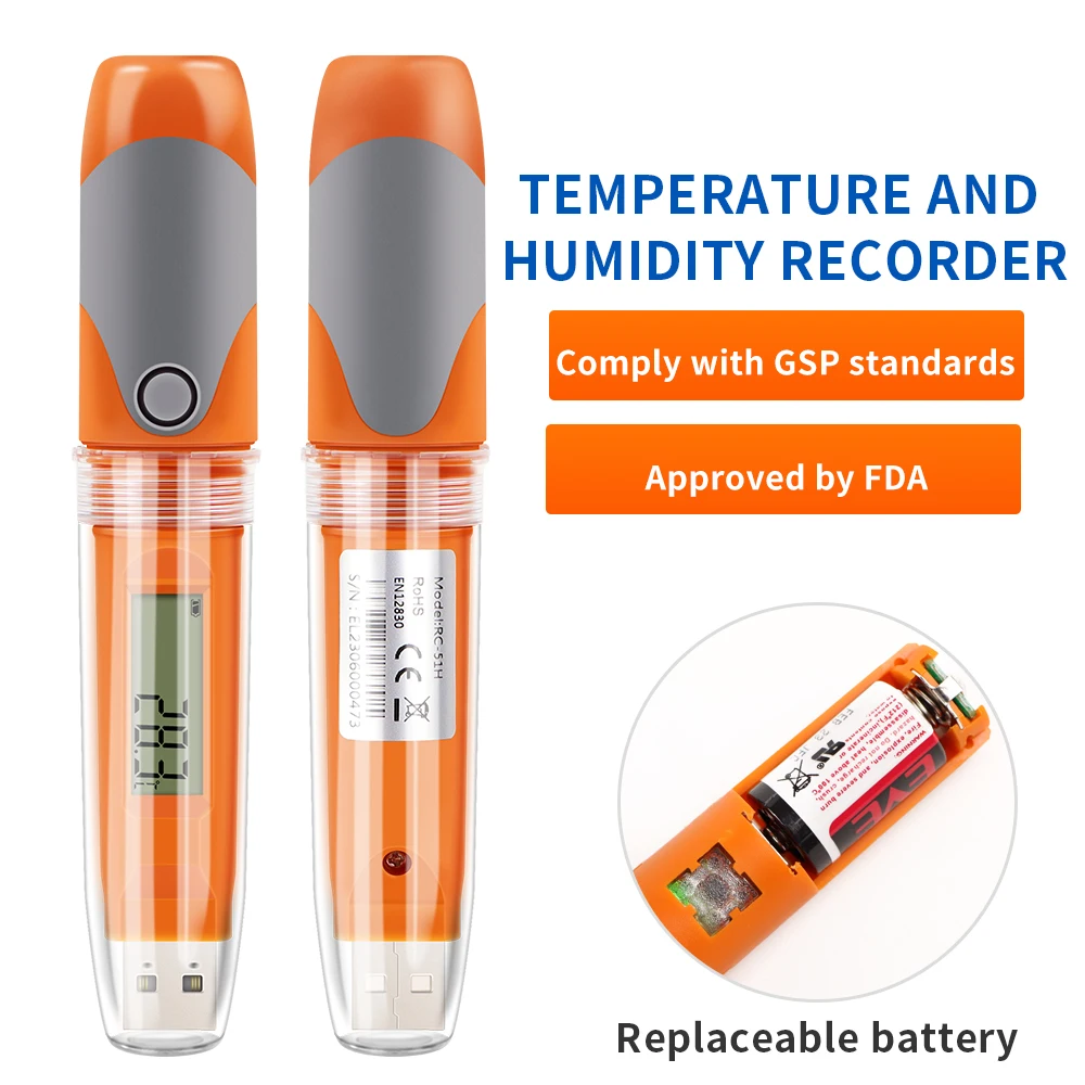 Elitech Rc-51H Impermeabile Usb Temperatura Umidità Data Logger Display Lcd Auto-Genera Dati Pdf Per Il Trasporto Di Celle Frigorifere